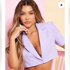 PrettyLittleThing LILAC WOVEN CROPPED SHORT SLEEVE BLAZER Size 0